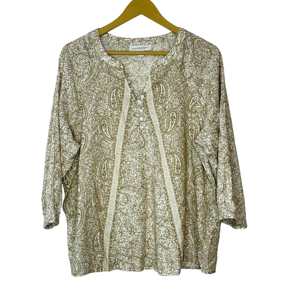 Pure Jill J. Jill Organic Cotton Paisley Tunic‎ Top Tan Cream Medium